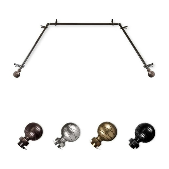 Bay Window Curtain Rods & Hardware - Telescoping Design, Adjustable 38-72" Center Rod, Satin Nickel Finish