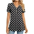 thumbnail image 2 of Shirts for Women Plus Size Short Sleeved V-neck Button Up Polka Top Black L, 2 of 6