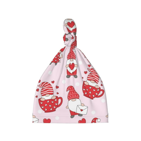 Sikiie Valentine Gnomes Baby Newborn Hats, Infant Knotted Baby Hat, Beanie Top Knot Caps for Baby Boys Girls