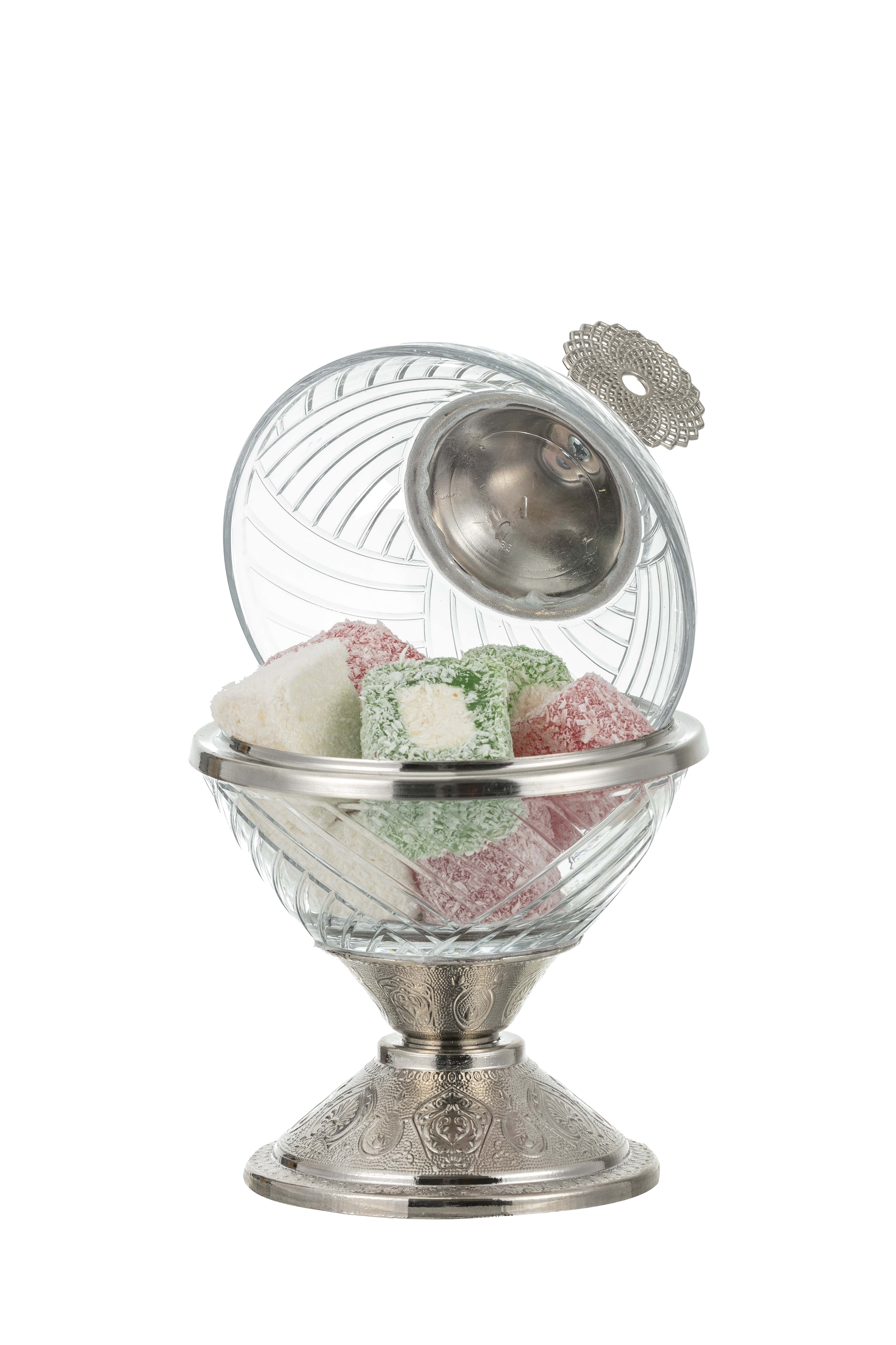 Vintage Candy Bowls with Lid, Turkish Delight Silver Serving Bowl