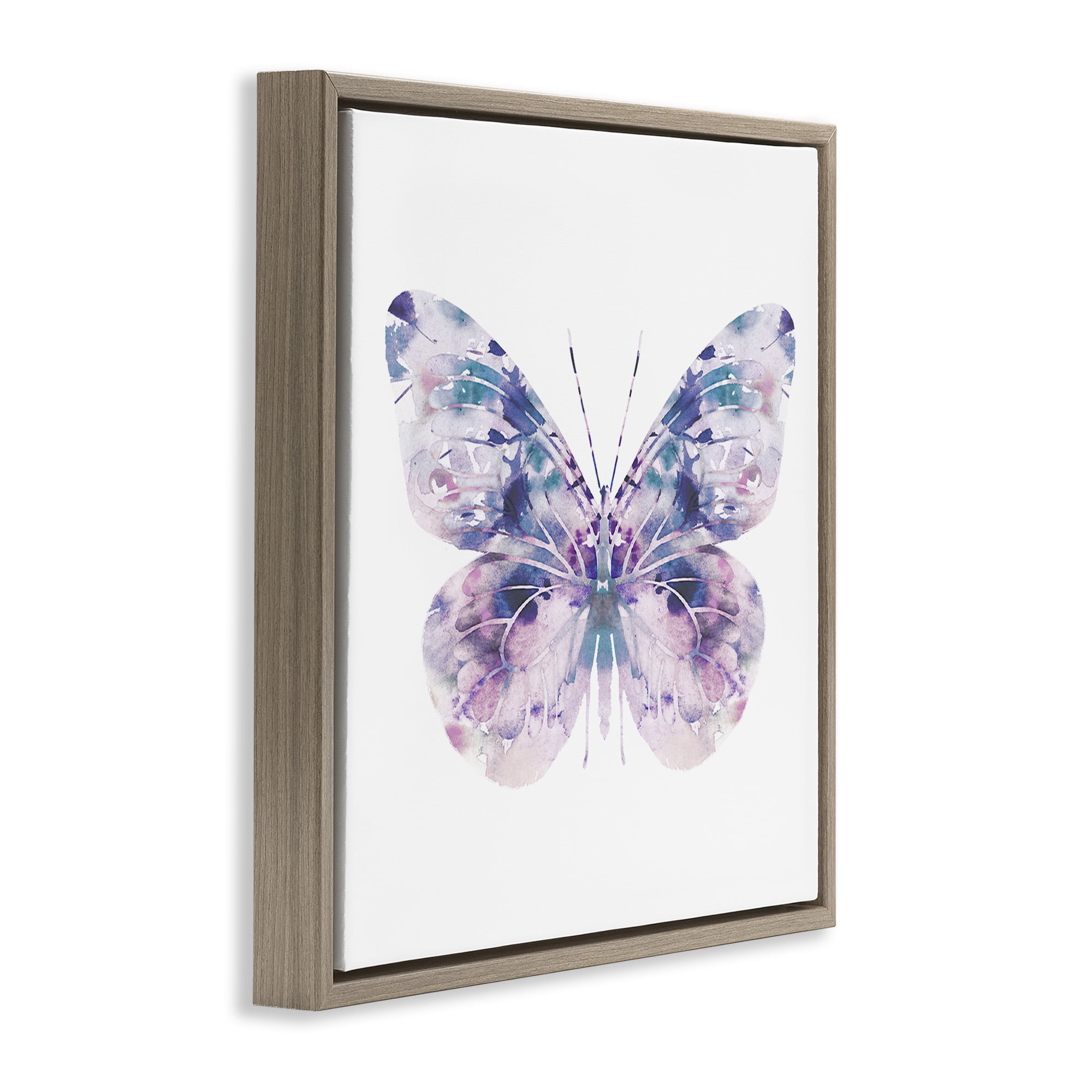 Stupell Industries Delicate Purple Butterfly Wings Animals & Insects Painting Brown Floater Framed Canvas Art Print Wall Art, 18 x 18