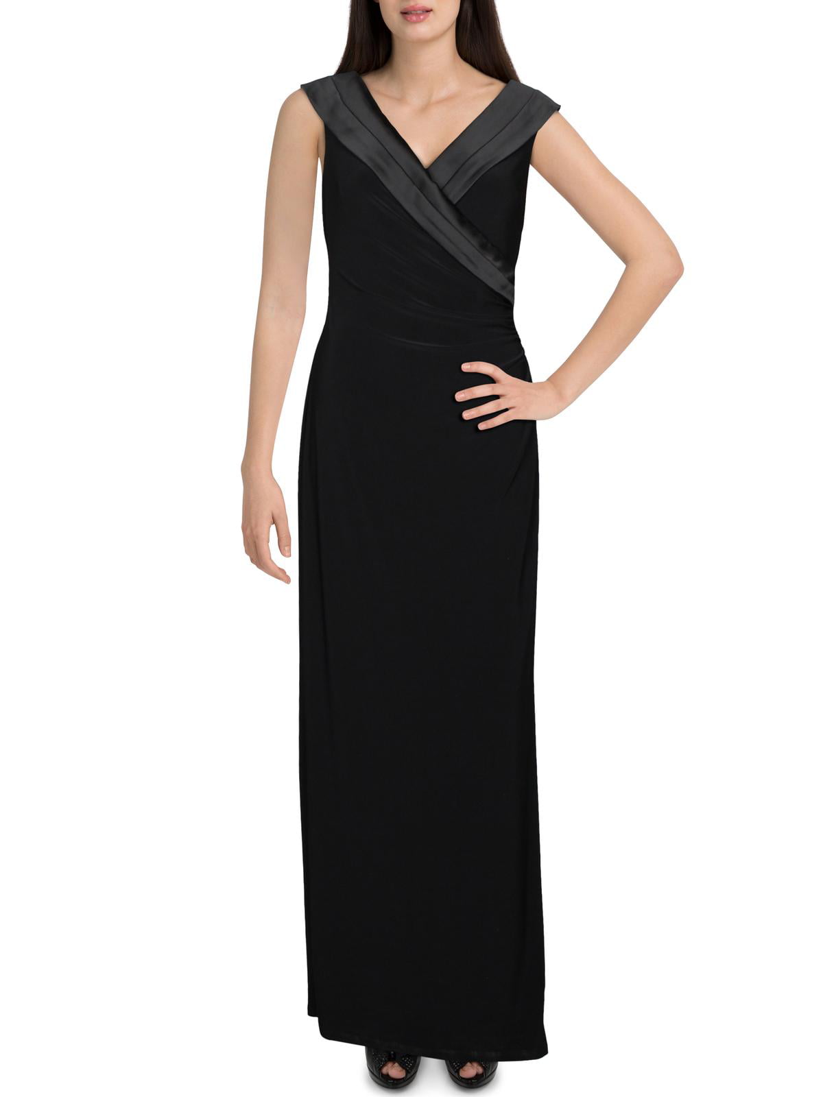 Lauren Ralph Lauren Womens Leonetta Ruched Long Evening Dress Black 4 -  