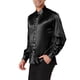 thumbnail image 4 of Camisas de vestir de manga larga de satén para hombre con cuello en V y ajuste slim, botón, color negro, 4 of 6