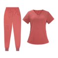 thumbnail image 3 of Conjunto médico femenino, top médico y pantalones deportivos, transpirable, manga corta, color sólido Naranja, 3 of 8