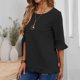 thumbnail image 4 of Blusa de manga corta de color sólido a la moda para mujer, cuello redondo, volantes, blusas informales Fridja  zx2244, 4 of 9