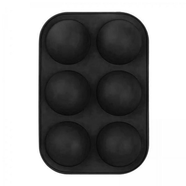 DOMELAY 2x Molde redondo de silicona antiadherente semiesférico de 6 agujeros para hornear pasteles, color negro, 2 piezas