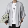 thumbnail image 4 of Men Kimono Top Shirt Robe Coat Outerwear Open Front Cardigan Yukata Japanese, 4 of 14