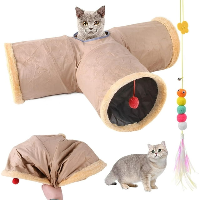 Plush Ball Cat Tunnel, Foldable Design for Easy Assembly and Indoor Cat Play, Interactive Fun Cat Tunnel with Crackle Material for Kittens, Puppy, Rabbits, Guinea Pigs