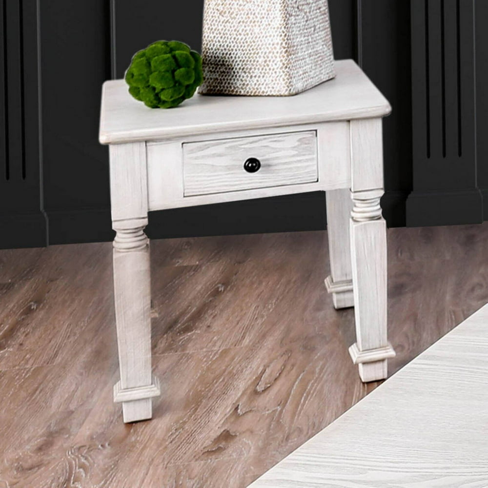 Furniture of America Allende Rustic Antique White End Table Walmart