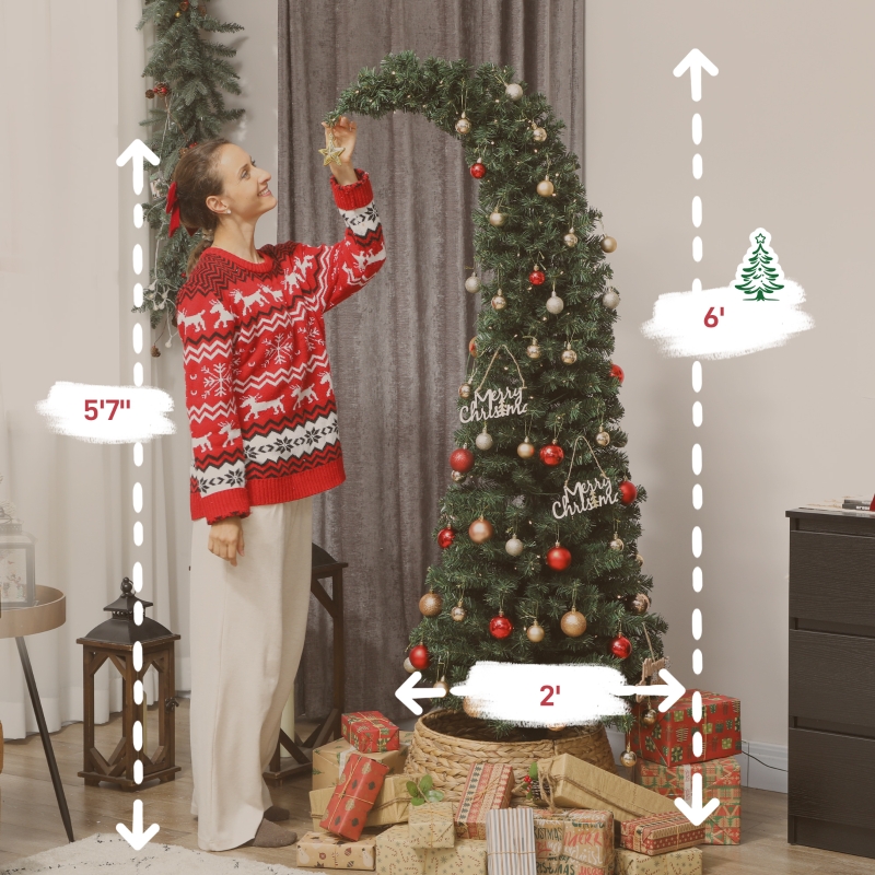 Alvantor Christmas Tree Pre-Lit Whimsical Pencil with 200 LED Lights & Metal Stand 59.94"x59.94"x72" 6ft Green