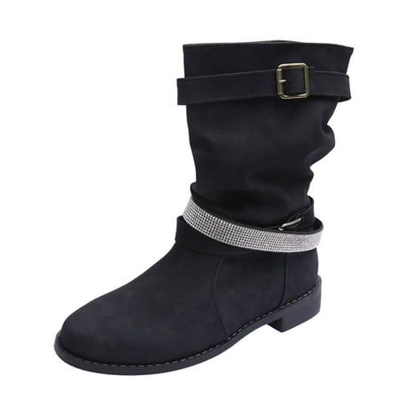 

Ki-8Jcud Women S Ankle Boots High Heel Ladies Fashion Solid Color Leather Rhinestone Belt Buckle Thick Heel Medium Boots Knee High Boots For Women Wide Calf Wide Width Women S Boots With Heel