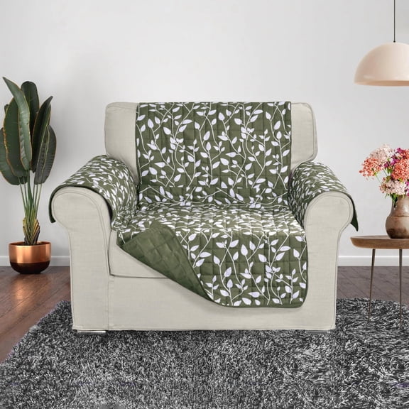 Elegant Comfort Quilted Sofa Cover, Water Resistant Slipcover Furniture Protector, Washable Couch Cover with Non Slip, Smart Leaf Chair, Sage