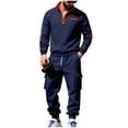 thumbnail image 2 of Yusimy Men's Fleece-Lined 2-Piece Cargo Set Half-Zip Zip-Up Stand-Up Collar Pocket Jogger Pants Casual, 2 of 9
