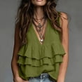 thumbnail image 2 of Women's Deep V Neck Ruffle Sleeveless Tank Top Solid Color Layered Flowy Hem Loose Casual Summer Blouse Vest Army Green, 2 of 6