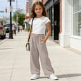thumbnail image 5 of ITSAME Girls Cotton Wide Leg Pants High Waist Drawstring Breathable Loose Casual Pants for Kids Khaki Size 11, 5 of 9