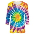 thumbnail image 5 of Fznquz Tops Womens Tie Dye Casual 3/4 Sleeve Shirts Soft Spring Crew Neck 2025 Women Blouse, 5 of 5