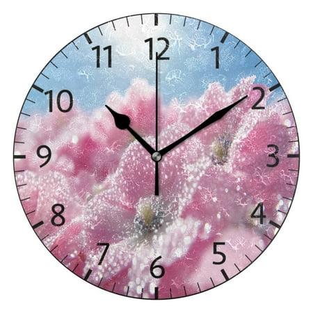 YAZAOO Decorative Wall Clock Size：25cm Pink Flowers with Dewdrops Design Pattern Clock
