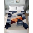 thumbnail image 2 of Full Size Flat Sheet Only, Navy Blue Burnt Orange Soft Brushed Microfiber Bed Sheets, Geometric Retro Abstract Hotel Quality Breathable Bedding Top Sheet, Easy Care, 81"x96", 2 of 9