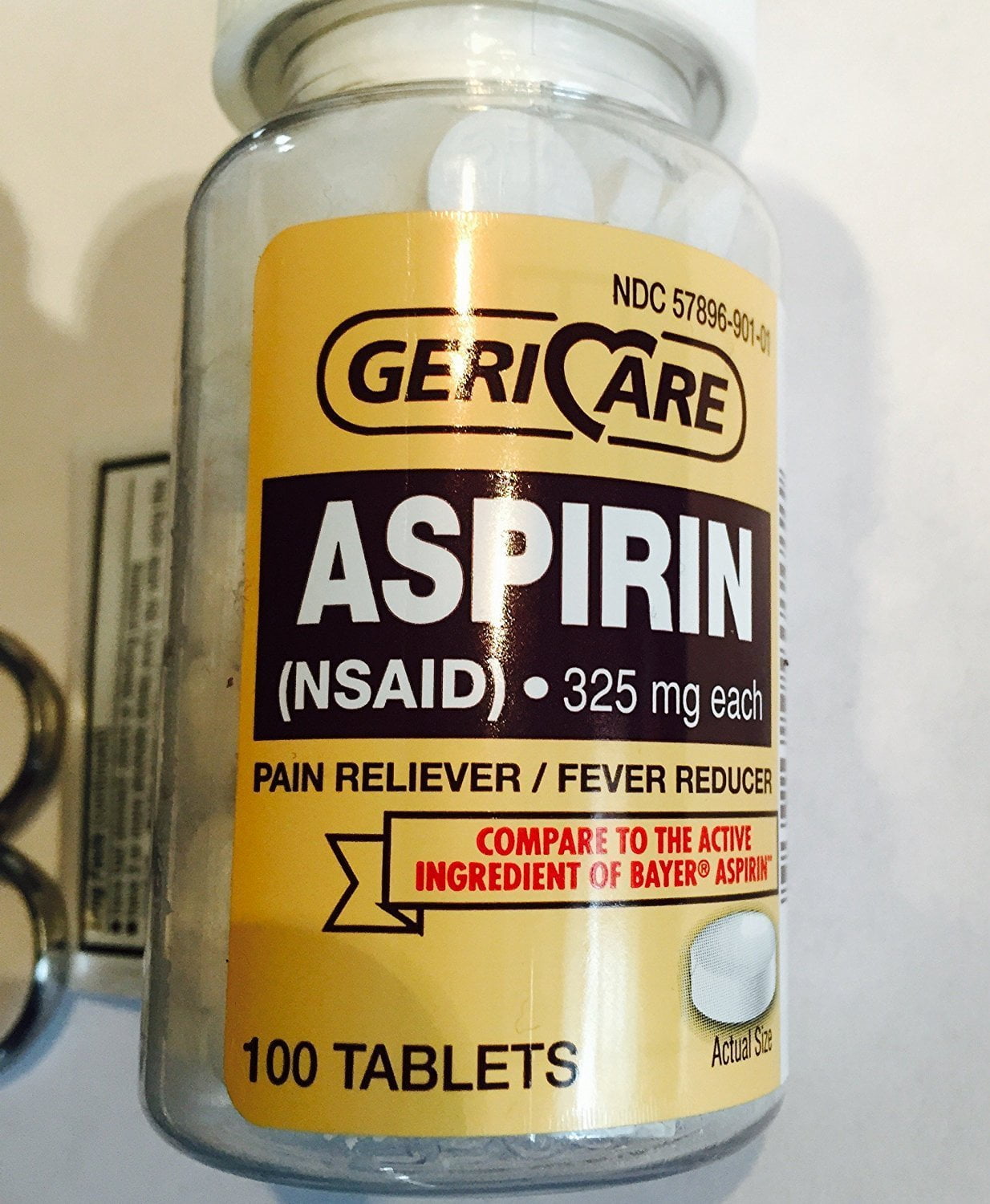 Geri Care Aspirin Tablets, Pain Reliever/Fever Reducer, 325 mg (4 Bottles of 100)