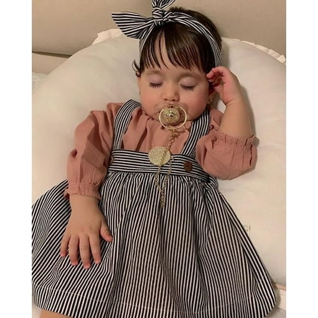 

Toddler Newborn Baby Girls Romper Stripe Bib Skirt Headband Outfits Clothes Set