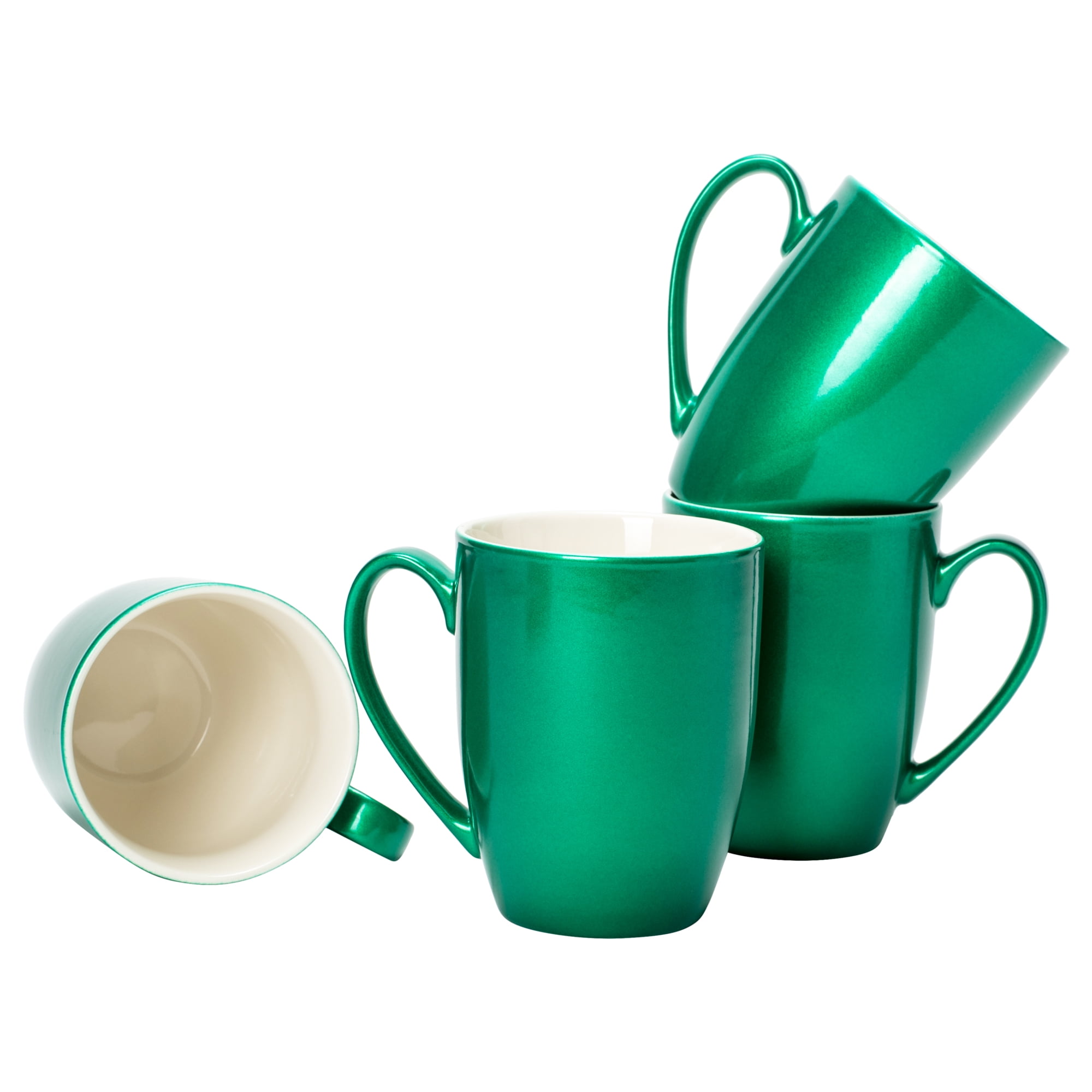 Emerald Green Glossy Finish 10 ounce New Bone China Coffee Cup Mugs Set