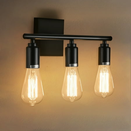 

3-Light Vanity Light Fixture Industrial Wall Sconce Lighting Black Farmhouse Bathroom Vanity Wall Lights Vintage Metal Indoor Wall Lamp for Mirror Cabinet Kitchen Bedroom Hallway E26 Base