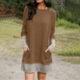 thumbnail image 2 of CEHVOM Women Casual Loose Round Neck Solid Color Patchwork Long Sleeve Pockets Mini Dress, 2 of 8