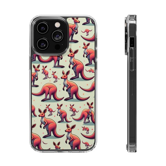 DistinctInk Hybrid (Acrylic / TPU) Clear Slim Fit Case for Apple iPhone 15 Pro (6.1" Screen) - "Jumping Joy: A Playful Kangaroo Pattern"