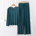 thumbnail image 2 of Jamicy Summer Pajamas for Women Gift for Mom Women's Round Neck Summer Loose Solid Color Long Sleeve Wide Leg Pants Home Wear Two-Piece Pajama Sets, 2 of 3