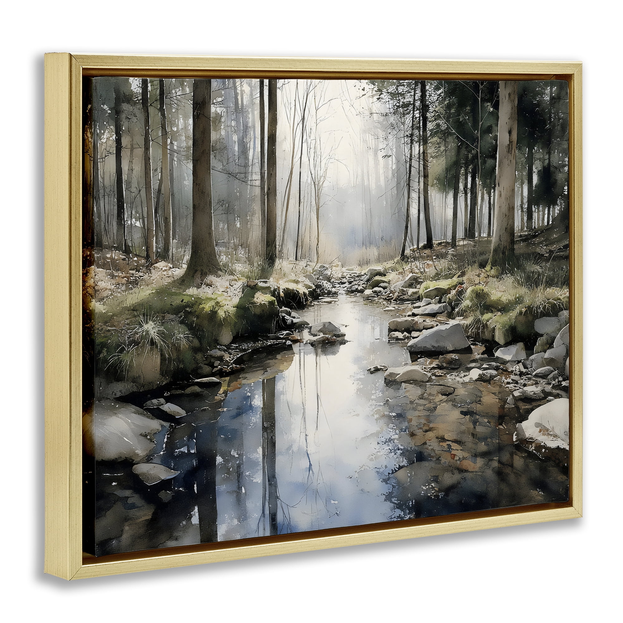 Stupell Industries Rock Creek in Morning Mist Gold Framed Floater Canvas Wall Art, design by Franklyn Gregory