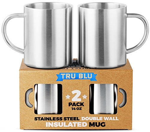 Coffee Mug - 14oz Insulated Set of 2, Shatterproof, Healthy & BPA Free  Stainless Steel, Dishwasher Safe