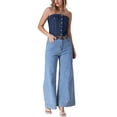 thumbnail image 2 of INSPIRE CHIC Women's Denim Corset Top Button Front Raw Hem Smocked Back Tube Tops, 2 of 5