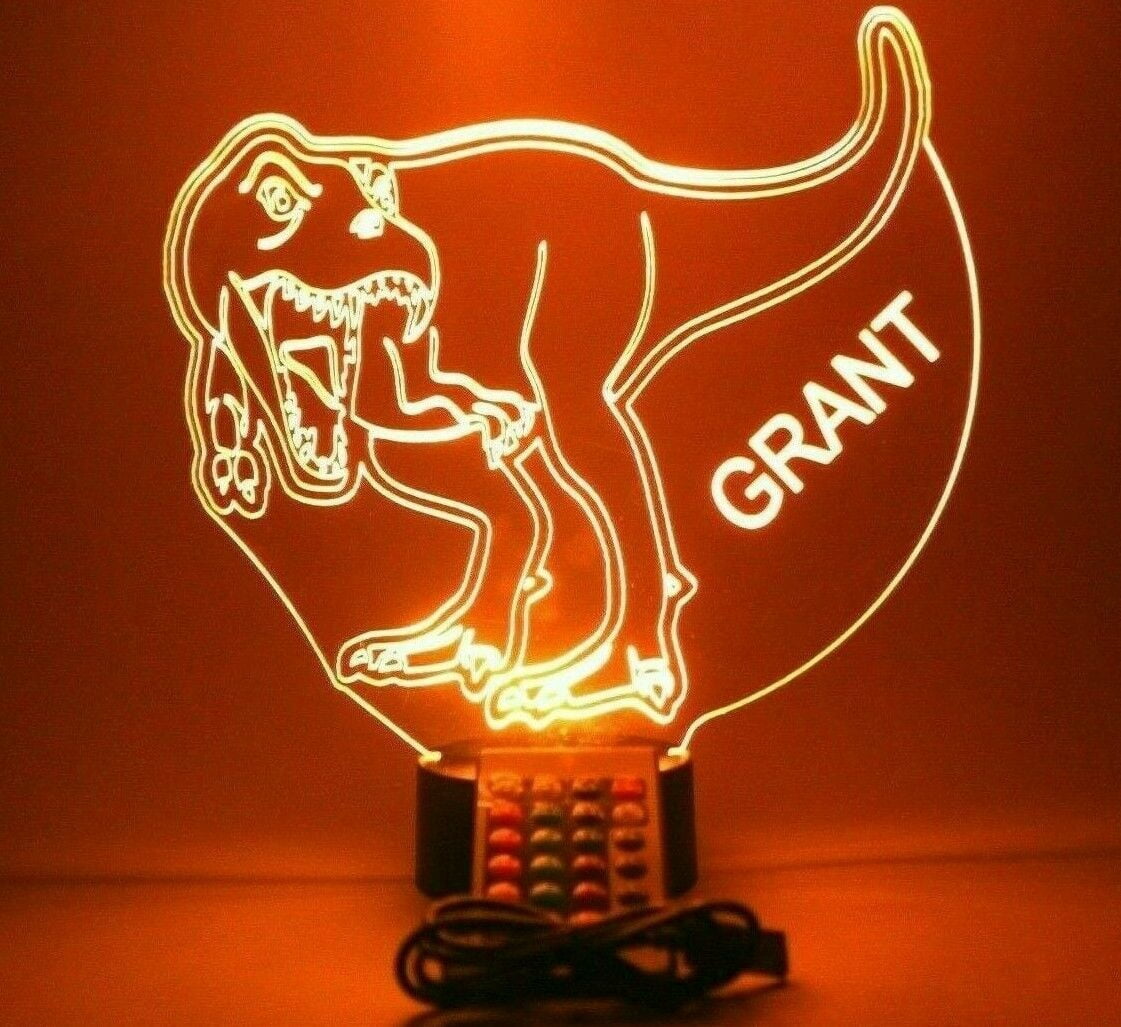 Dinosaur Light Up Lamp LED Personalized Animal Dinosaur Night Light Engraved Dino Table Lamp, Our Newest Feature - It's Wow, with Remote, 16 Color Options, Dimmer, Free Engraved, Great Gift