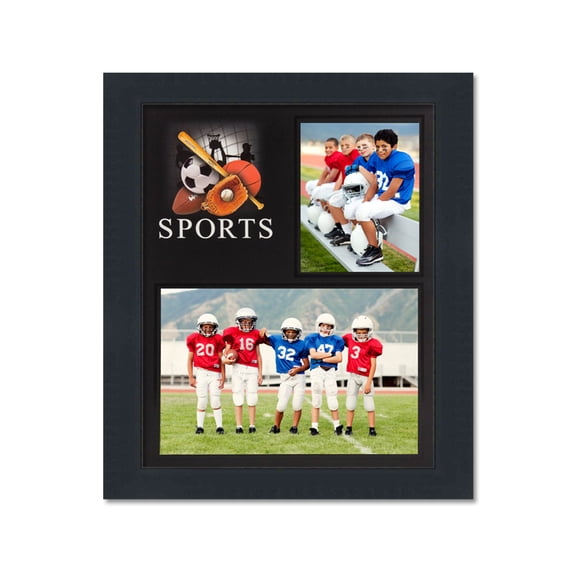 Sports Theme Smooth Black Wood Frame and Dynamic Sports Graphic Fits Two Photos Measuring 3x5 & 7x5