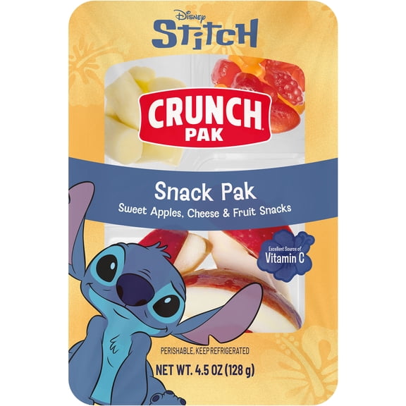 Crunch Pak Snack Disney Stitch with Fresh Sliced Sweet Apples, Cheese, and Fruit Chews, 4.5oz Tray