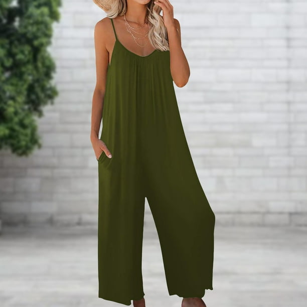 Monos De Tirantes Finos Body de mujer Loungewear transpirable sin mangas con bolsillos Street Style Casual Ygjytge Verde Militar M para Mujer