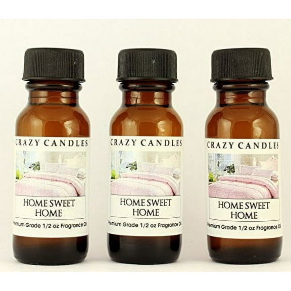 Crazy Candles Home Sweet Home 3 Bottles 1/2 Fl Oz Each (15ml) Premium Grade Scented Fragrance Oil (Popular Holiday Aroma of Cinnamon Clove Floral Rose and Ylang Ylang)