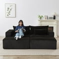 thumbnail image 6 of 87" Oversized Double Chaise Lounge Chair, Plush Corduroy Sleeper Loveseat with 2 Ottomans, Fluffy Cloud Sofa for Living Room & Bedroom, No Assembly,Brack, 6 of 8