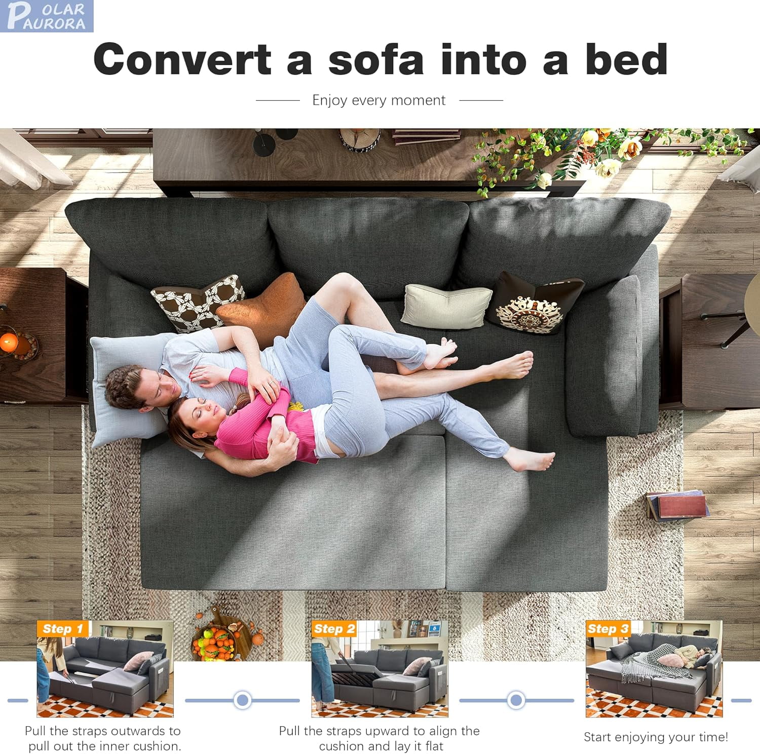 Betisef Sleeper Soft Bed,Pull Out Couch Bed with Storage Chaise,Iron Frame Soft Futon Sofa,Convertible Sleeper Couch for Living Room/Apartment/Office. (Corduroy L-Shape, Beige)