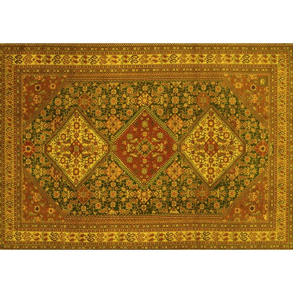 Ahgly Company Machine Washable Indoor Rectangle Persian Yellow Traditional Area Rugs, 5' x 7'