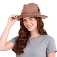 thumbnail image 4 of BadPiggies Fedora Hat for Men and Women Short Brim Roll Up Cowboy Hats with Feathers (Khaki), 4 of 9