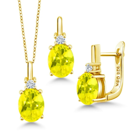 Gem Stone King 6.20 Ct Canary Mystic Topaz E-F Lab Grown Diamond 18K Yellow Gold Plated Silver Pendant and Earrings Jewelry Set