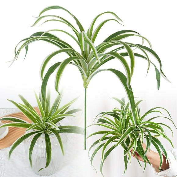 Faux Hanging Plants Verdsylv Artificial Spider Plant in Pot, 12" Hanging Faux Plants for Indoor Home Decor, Potted Greenery for Table, Shelf, Desk, Kitchen, and Bathroom, Fake Spider Plant, Green