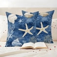 thumbnail image 3 of Navy Blue Coastal Outdoor Waterproof Pillow Covers, Nautical Beach Starfish Coral Summer Decorative Square Throw Pillowcase Sofa Cushion Sham for Patio/Couch/Chair, 18"x18" 2 Pack, 3 of 8
