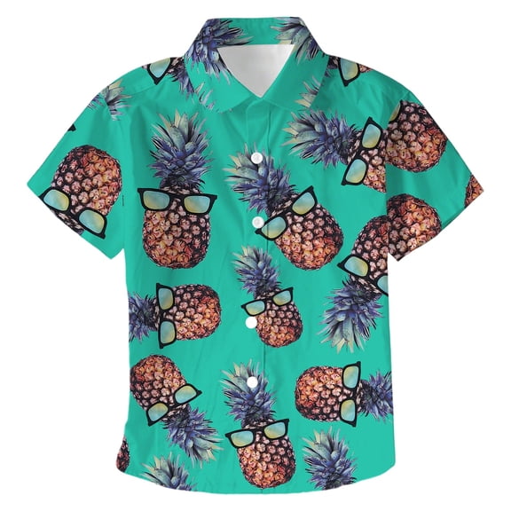 Hiijoy Toddler Boys Pineapple Print Beach Shirt Short Sleeve Button Down Shirt, Sizes 3-4
