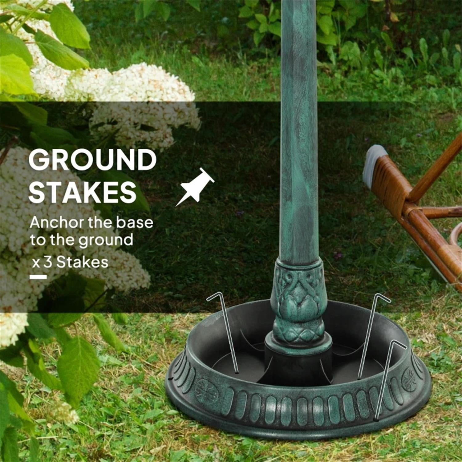 resenkos 42" Outdoor Garden Bird Bath with Solar Light, Weather Resistant Pedestal, Backyard Bird Feeder and Flower Planter, Green