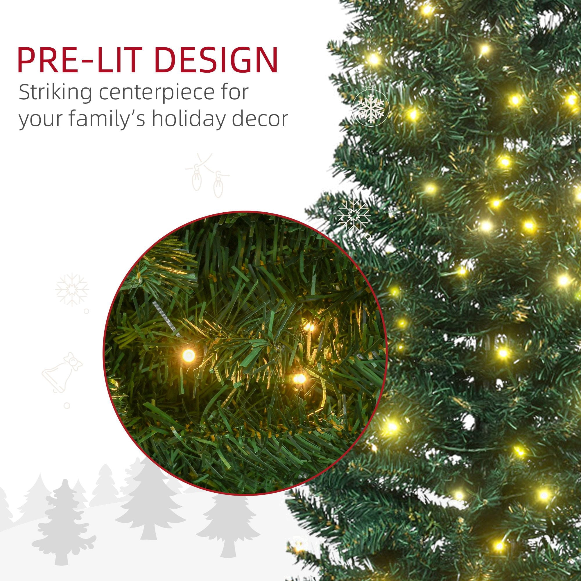 Pre-Lit Slim Artificial Pencil Christmas Tree, 7 ft Tall with Warm White LED Lights, 499 Tips, Flame Retardant, for Indoor Holiday Decoration