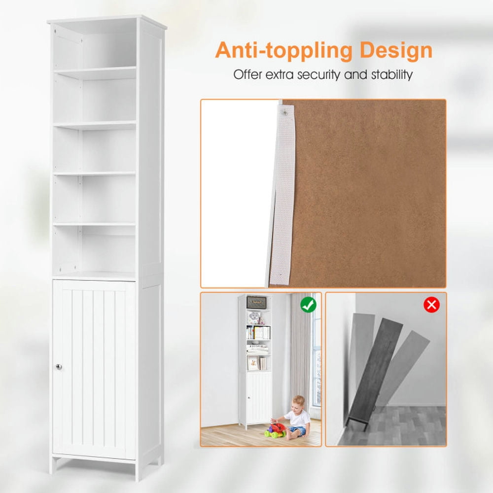 Finihen Storage Cabinet, Floor Cabinet, 72 Inches Free Standing Tall Floor Bathroom Storage Cabinet, for Bathroom, Living Room, Bedroom, Kitchen, White