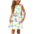 thumbnail image 1 of WEAIXIMIUNG Robes Petite Fille Mode Filles Mignon Printemps et Été Imprimé Col Rond Sans Manches Robe Décontractée (6) 13-14, 1 of 5