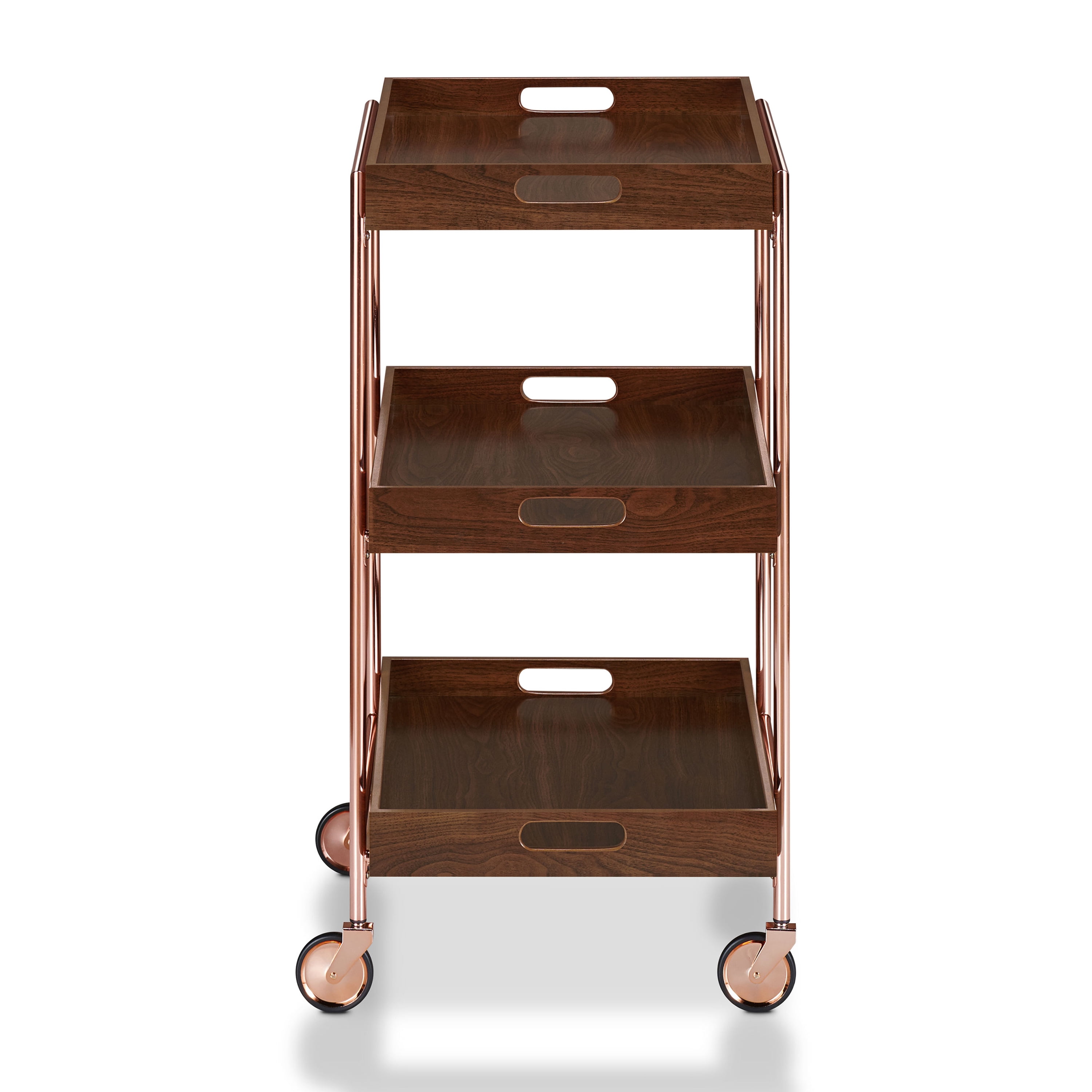 Furniture of America Heely Industrial 3-Shelf Bar Cart, Walnut and Chrome